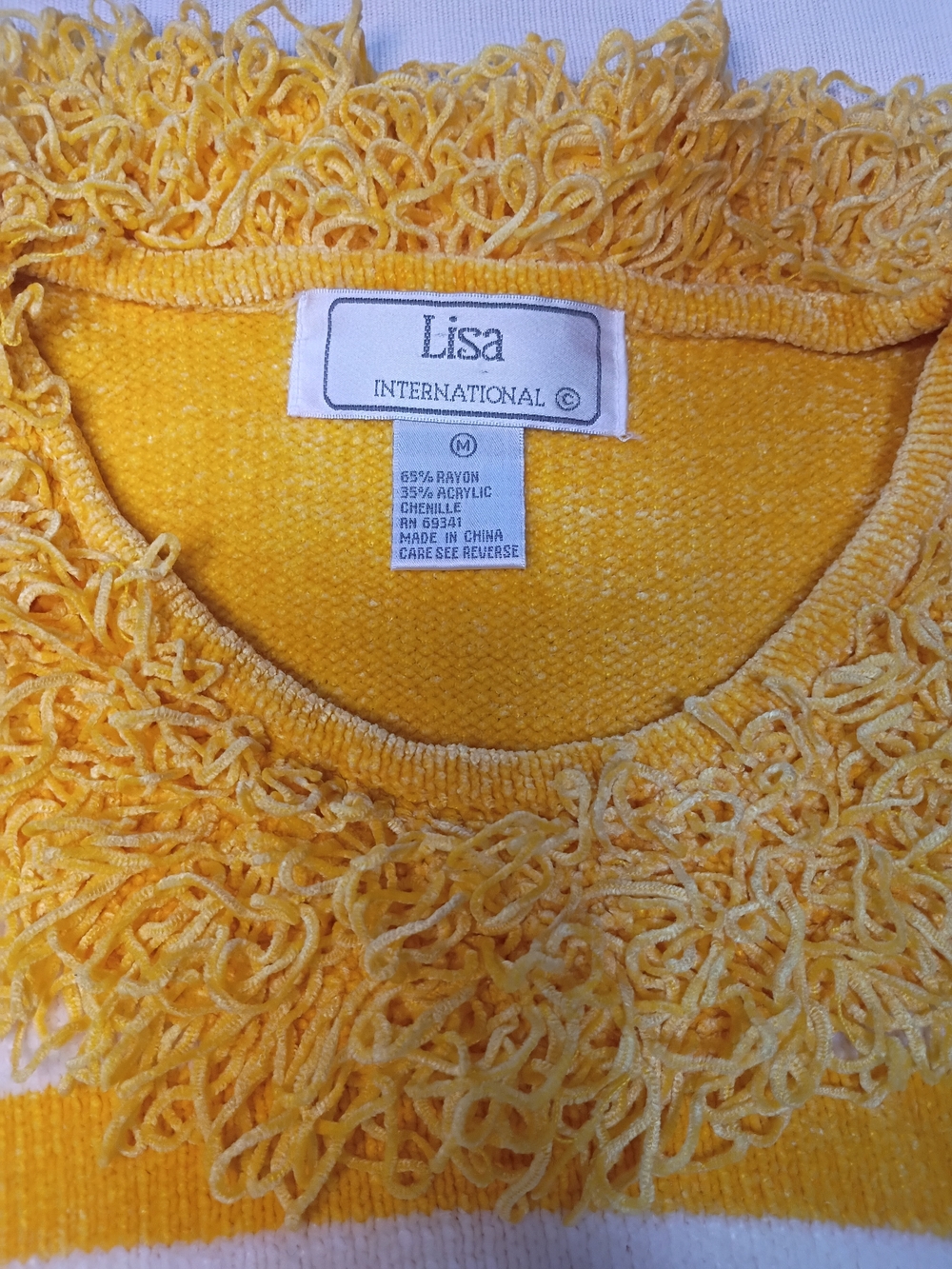 Lisa International Yellow and White Scoop Neck Loop-Trim Sweater - Picture 6 of 6